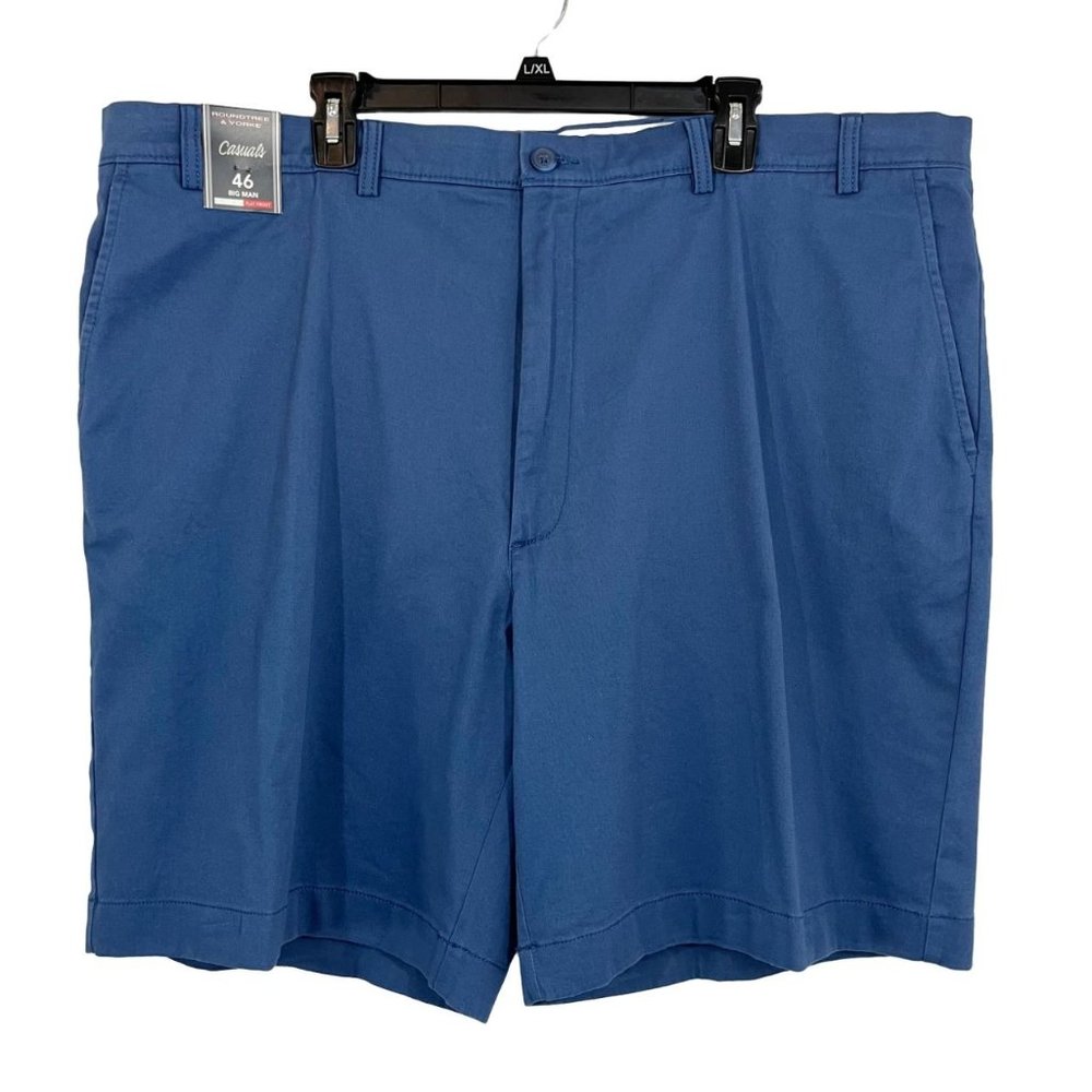 Roundtree‎ & Yorke NEW Classic Fit Flat Front Shorts Blue Chino Cotton - Size 46